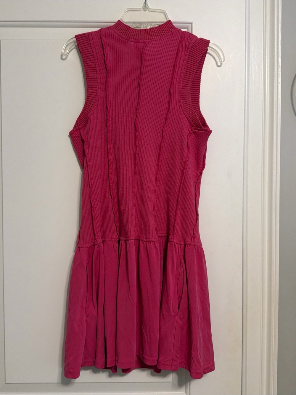 Sleeveless Rib-Knit Drop Waist Mini Dress in Fuchsia